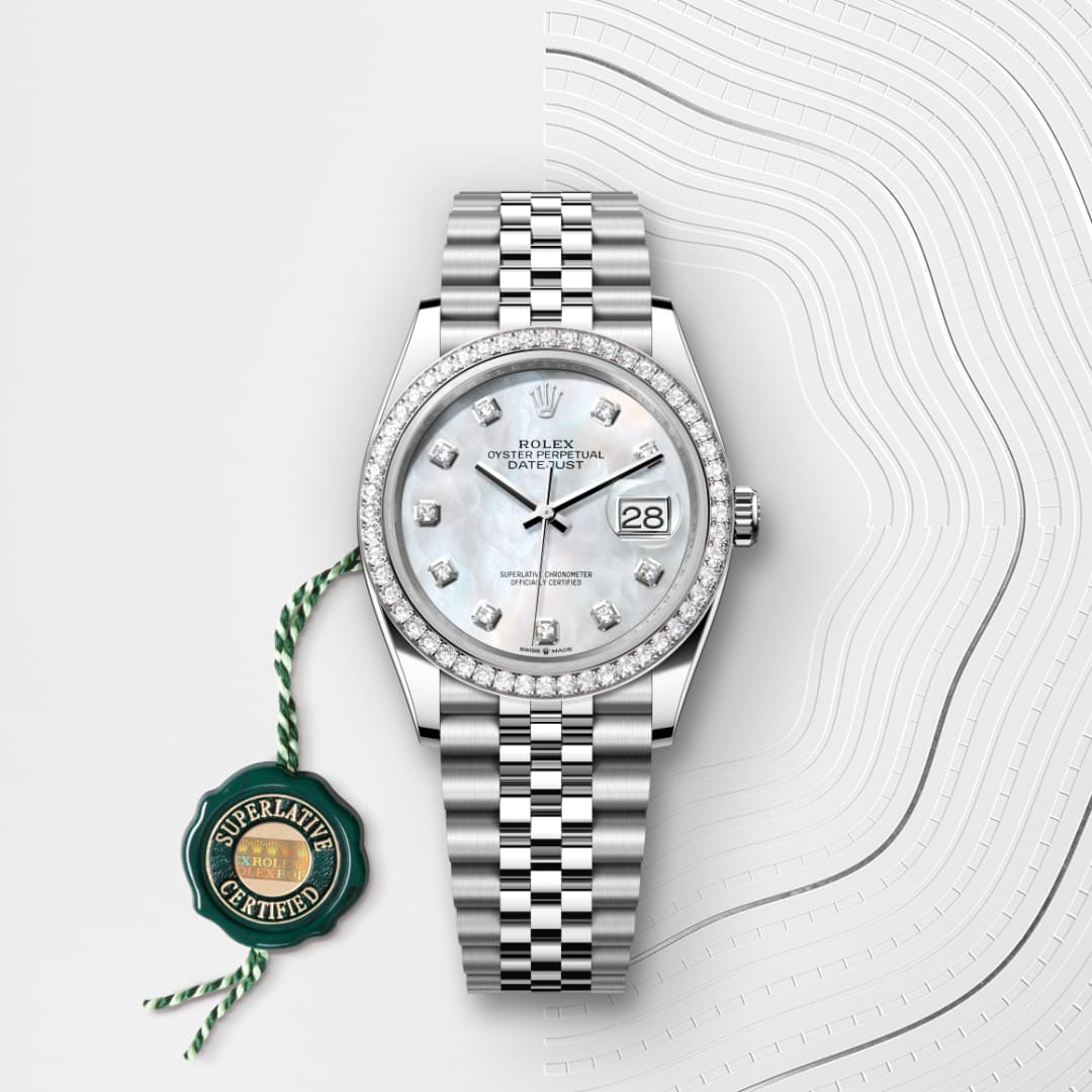 Rolex Datejust 36 Oyster, 36 mm, Oystersteel, white gold and diamonds M126284RBR-0011